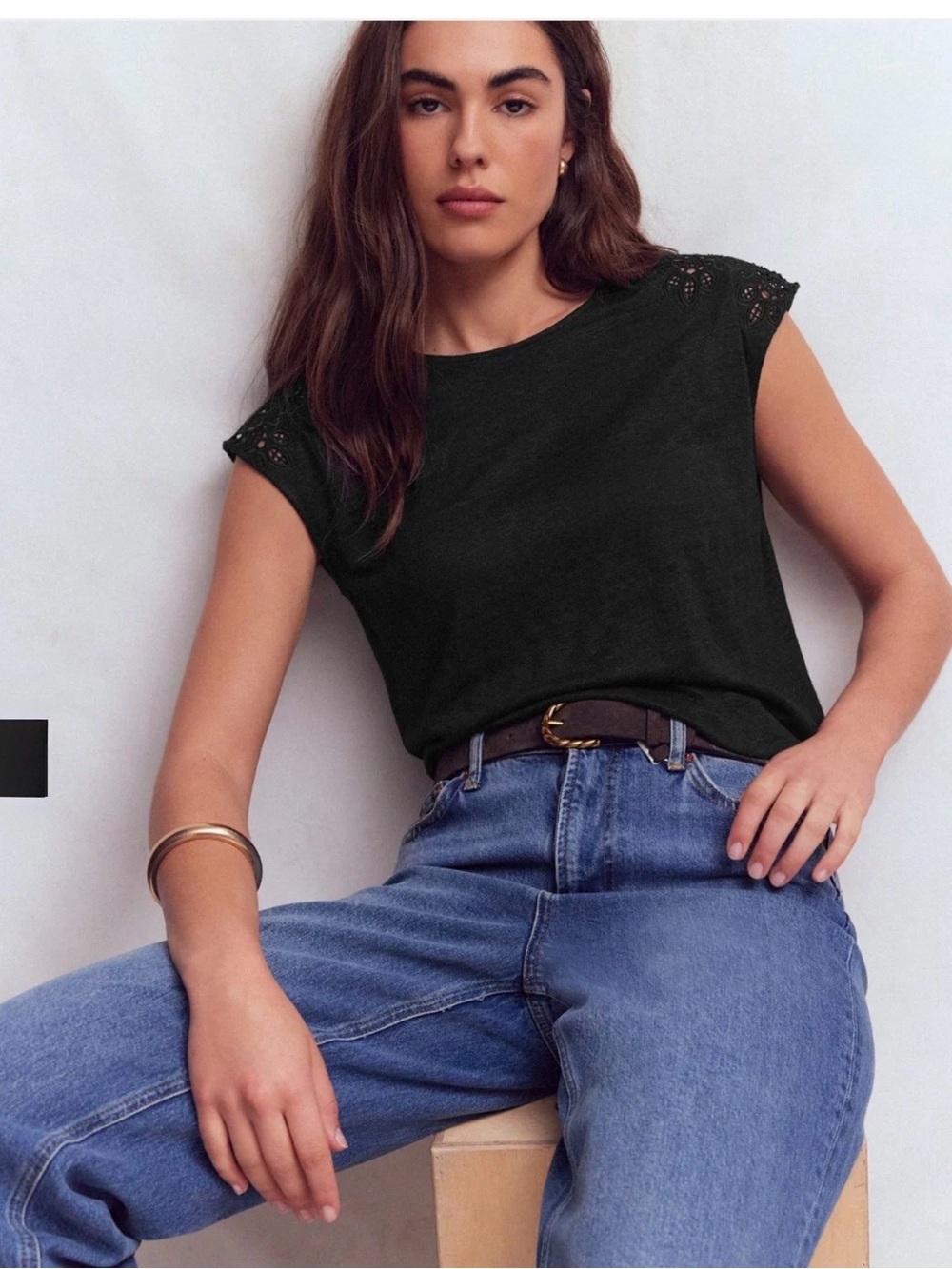 NWT! Boden Black Lace-Sleeve Tee - size M